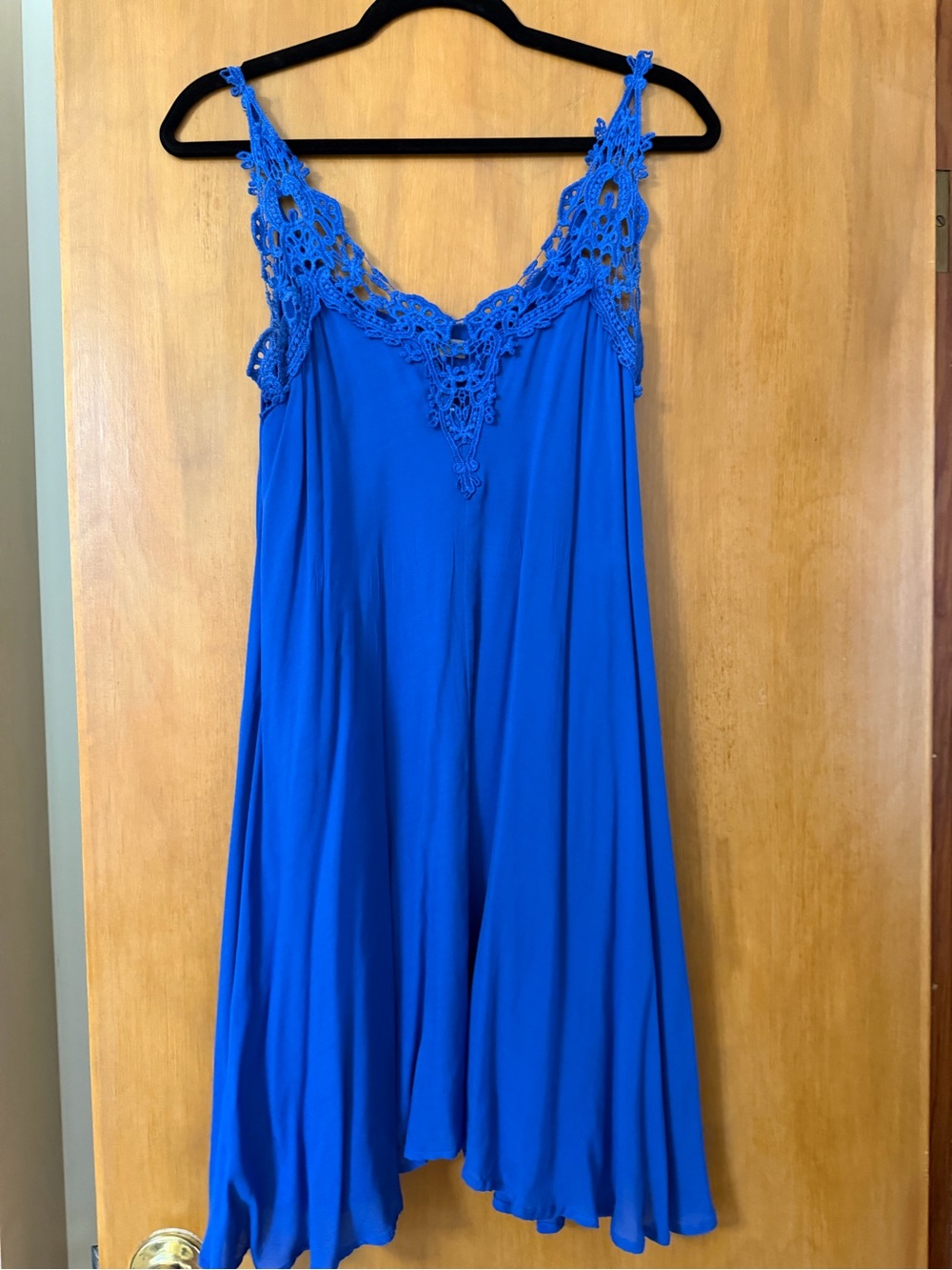 entro Royal Blue Crochet-Trim Midi Slip Dress Adjustable straps